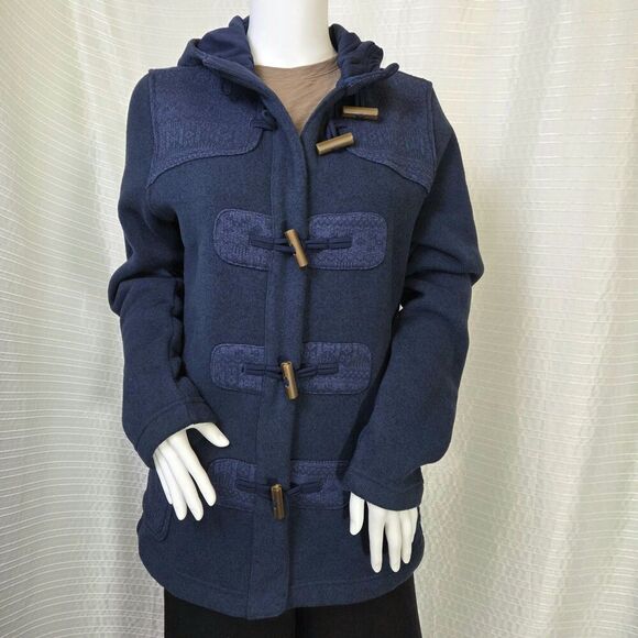 PATAGONIA Better Sweater Icelandic Coat Toggle Blue Black Hood Women's S/M DESC - Picture 10 of 14